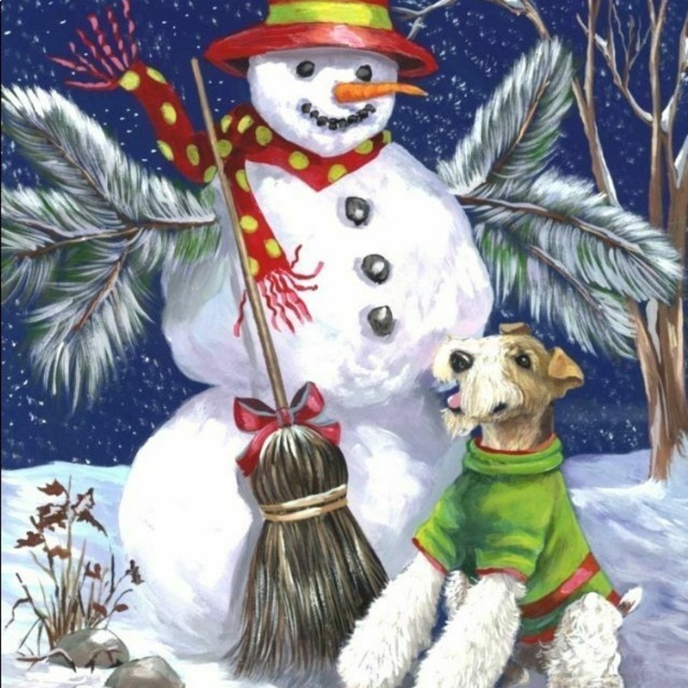Precious Pets Garden Flag - Fox Terrier Snowman 12" x 18”